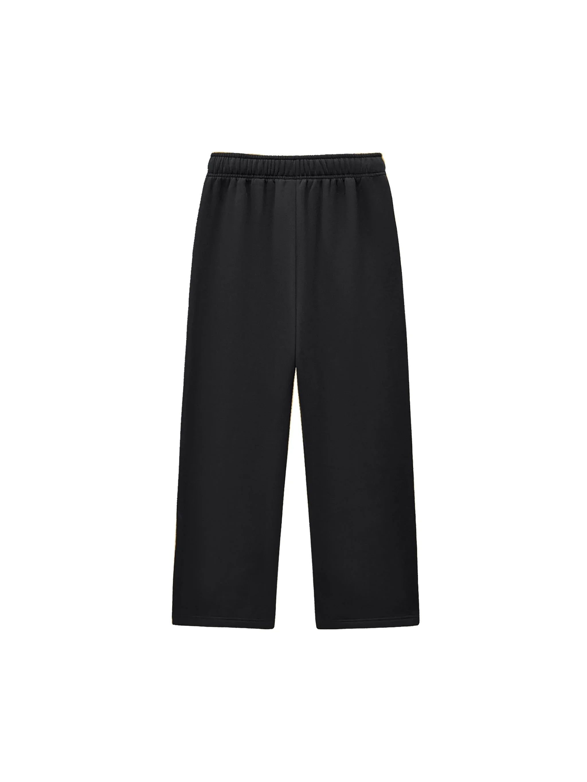 black heavyweight wide-leg sweatpants with elastic waistband, minimalist streetwear
