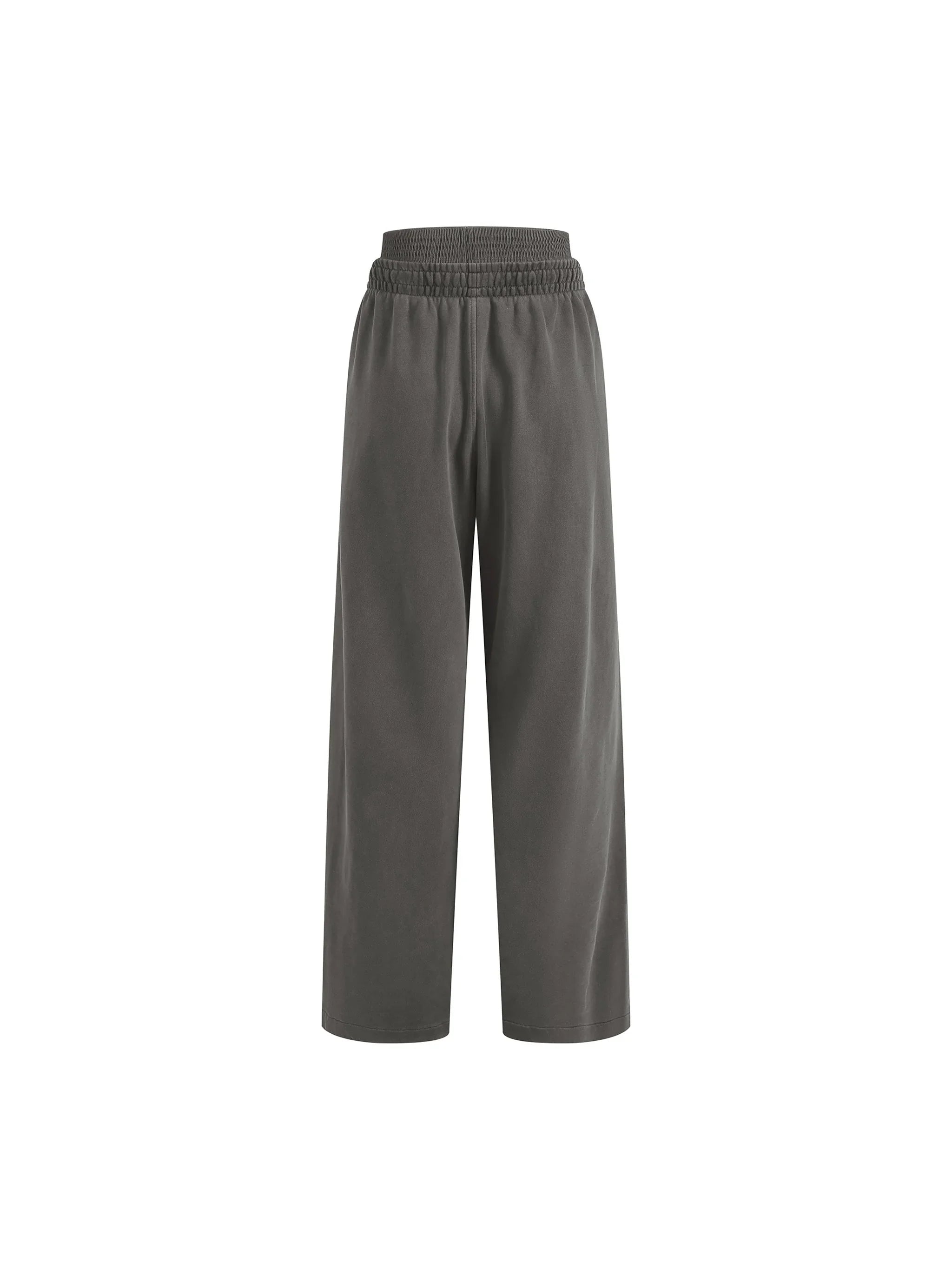 Wide-leg charcoal grey sweatpants with elastic waistband, heavyweight streetwear style